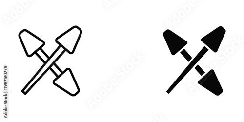 Contrasting black and white crossed arrow icons with different outline styles