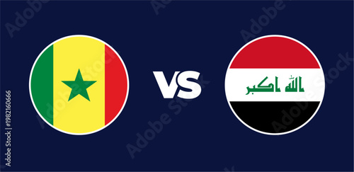 Senegal vs Iraq national flags in circle format, circular flag icons, vector illustration of rivalry concept