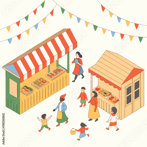 People shopping at outdoor market stalls