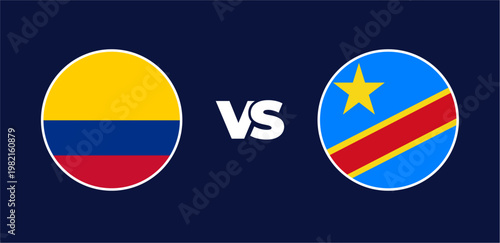 Colombia vs Democratic Republic of the Congo national flags in circle format, circular flag icons, vector illustration of rivalry concept