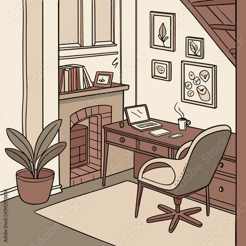 A home office with a desk and chair