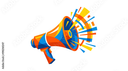Vibrant Orange and Blue Megaphone Illustration.