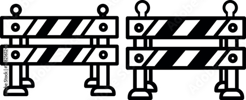Road barrier construction outline icons traffic block