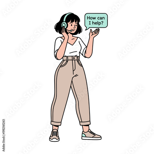Customer service representative with headset and speech bubble