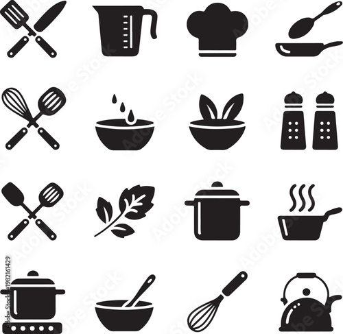 Comprehensive kitchen and cooking icons collection for food preparation and culinary projects