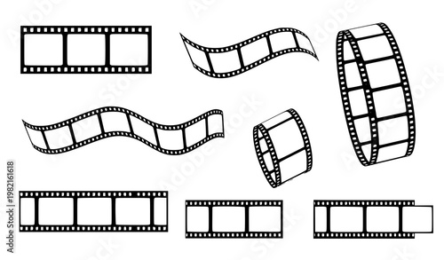 Premium realistic film strip silhouette vector set cinematic reel icons for videography photography and media design