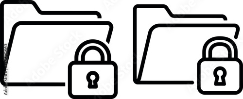 Folder with lock secure data storage line icon set