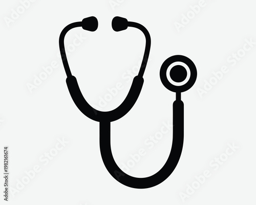 Black stethoscope icon on white background medical tool for auscultation