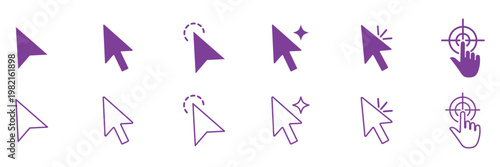 Pointer cursor computer mouse icon set. Finger cursor, arrow click sign. Vector illustration
