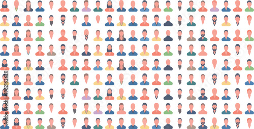 Portraits of diverse people in front and profile view, cartoon avatars of different nationalities and social backgrounds vector set