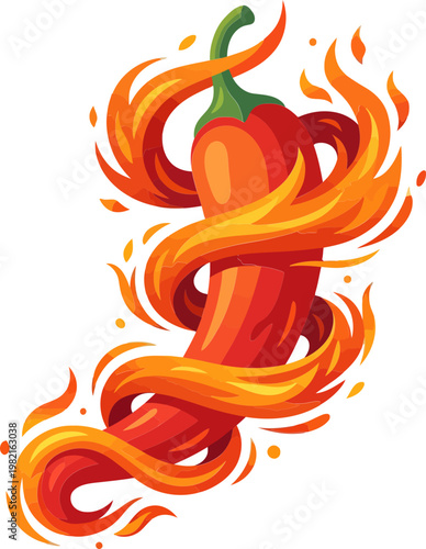 Spicy pepper on fire