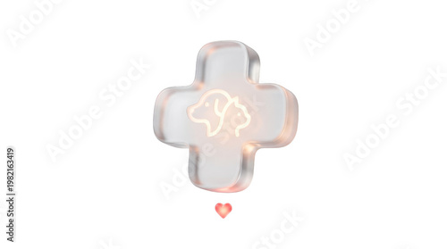 Neon Light with Animal and Heart Symbol on Transparent Background for Pet Care Themes