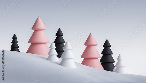 3d rendering of christmas trees in the snow with copy space