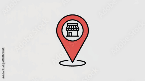 A minimalist location pin icon depicts a store in red on a map