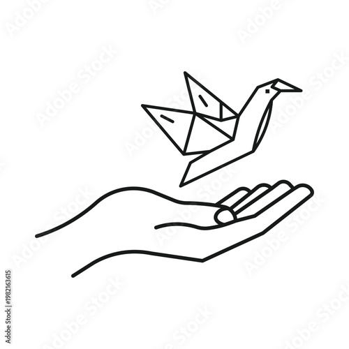 Minimalist Origami Bird Taking Flight from Human Hand Vector Illustration for Peace and Creativity Concept