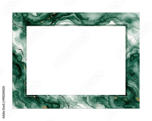 Elegant Green Marble Frame with Unique Swirl Pattern and Gold Accent Touches, isolated on transparent background