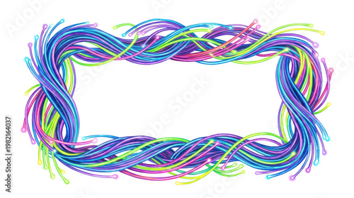 Colorful Abstract Curly Lines Frame Design for Creative Projects and Backgrounds, isolated on transparent background