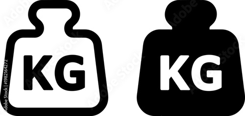 Vector illustration of two stylized kilograms weight icons, one in outline and one solid, representing mass, measurement, and precise quantity for various design projects.