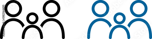 Simple family vector graphic illustration featuring two stylized parent figures and one child icon designed for modern user interfaces and professional social web media applications