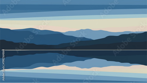 Serene mountain range reflected in calm lake water at dusk  peaceful natural scenery