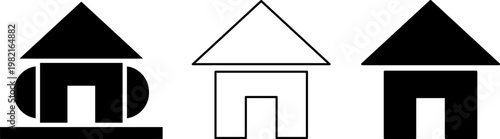 Minimalist house icons in varying graphic styles presented as a professional vector illustration set for web design projects needing simple symbols of home real estate