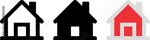 Minimalist vector graphic illustration featuring three different house icon styles suitable for web navigation menus and user interface design projects requiring clean and simple geometric shapes