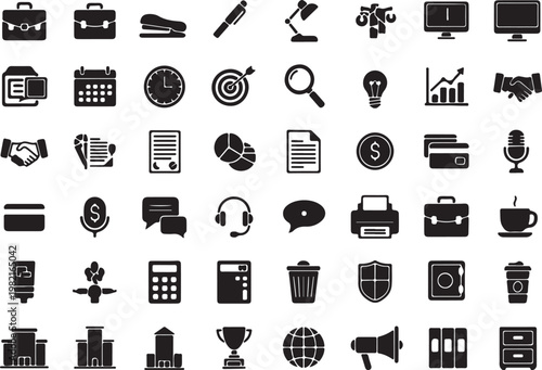 Collection of business and office icons: technology finance communication with business, collection