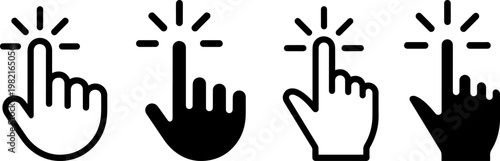 Set of hand cursor vector graphic icons showing different styles of touch interactions for websites and digital interface designs isolated on a clean white background area