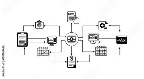 A clean, minimalist icon depicting a medical app interface, conveying health, wellness, and a user-friendly digital experience, suitable for website d