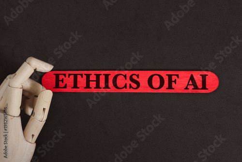 Ethics of AI Concept with Wooden Mannequin Pointing to Responsibility and Transparency in Technology