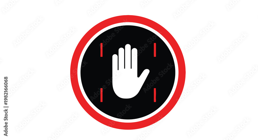 Obraz premium A red and black circular sign depicting a white hand with a stop gesture