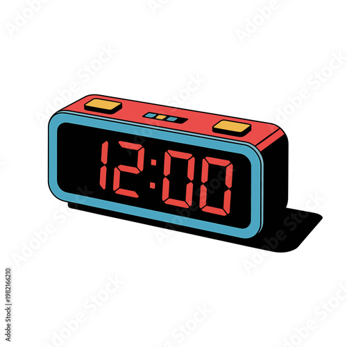 Digital alarm clock showing twelve oclock