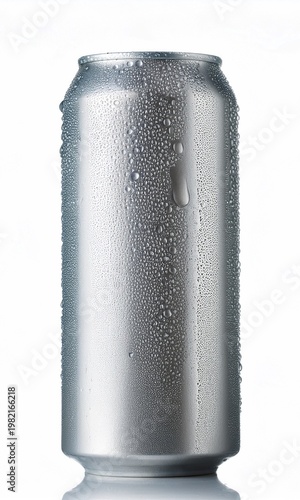 water drops wet silver soda can mockup photo isolated on white background