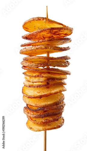 tornado deep fried potato on stick isolated on white background
