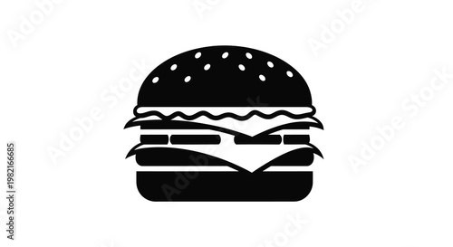 Simple black and white illustration of a classic cheeseburger icon