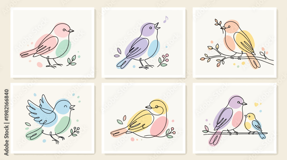 Obraz premium Colorful birds on a branch.