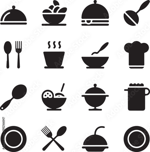 Extensive Collection of Food and Kitchen Icons for Restaurant Menus and Culinary Projects