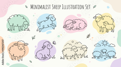 Minimalist sheep illustration set graphics.