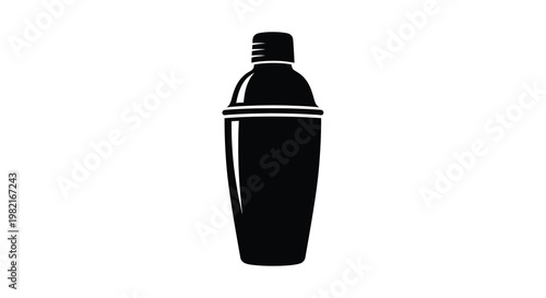 Simple black silhouette of a classic cocktail shaker with a rounded base