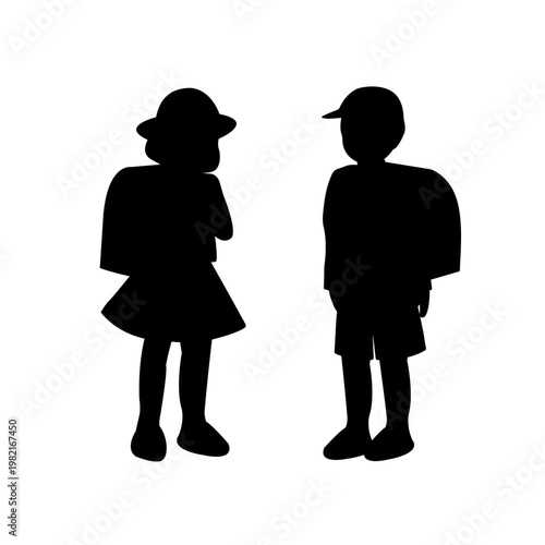 ランドセルを背負った小学生のシルエットイラスト　小学一年生　入学式