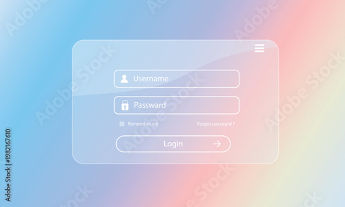 Glassmorphism Login UI Design, Modern Frosted Glass Authentication Form Interface with Soft Gradient Background for Web and Mobile Apps