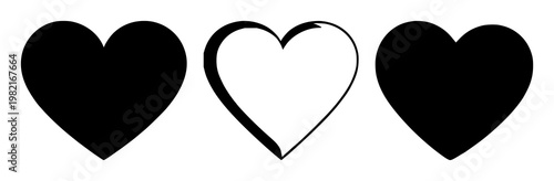Favorite heart icon set with solid black icon on white background featuring heart, icon, favorite selector with love and symbol