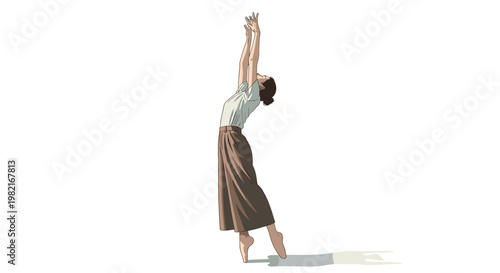 Person Standing on Tiptoe Reaching High Natural Color Illustration