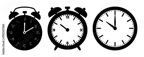 Pension fund retirement clock icon set with solid black icon on white background featuring clock, pension, finance with retirement and investment