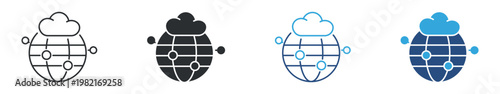 Cloud Network Icon Set, Global Connectivity and Data Network Concept, Cloud Computing Symbol, Vector Illustration