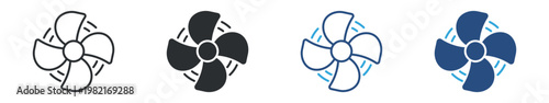 Rotating Fan Icon Set, Cooling and Airflow Concept, Electric Fan Motion Symbol, Vector Illustration