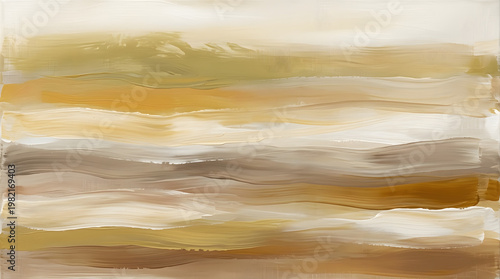Abstract painting with horizontal brushstrokes in warm earth tones, creating a textured and flowing artistic background, ideal for contemporary decor and design projects