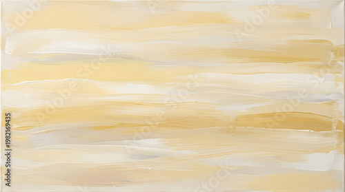 Abstract painting with soft, light yellow and beige horizontal brushstrokes on a white canvas, conveying a sense of calm and tranquility