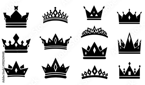 Crown icon set vector royal king queen silhouette collection isolated on white