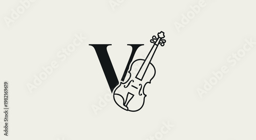 Elegant Violin Silhouette Integrated with Letter V on Cream Background